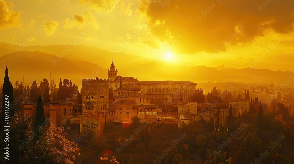 Golden Sunset over Alhambra Palace Golden Sunset over Alhambra Palace