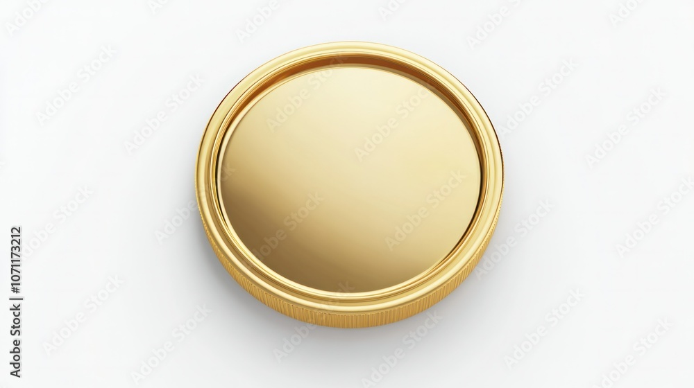 High-quality 3D render of a gold coin, top-down view with a polished metallic surface on white. High-quality 3D render of a gold coin, top-down view with a polished metallic surface on white.