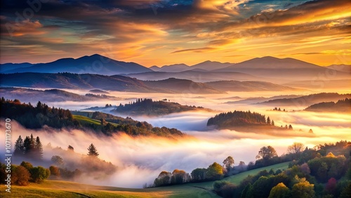 Wallpaper Mural Golden Sunrise Illuminates Rolling Hills, Bathed in a Sea of Mist Torontodigital.ca