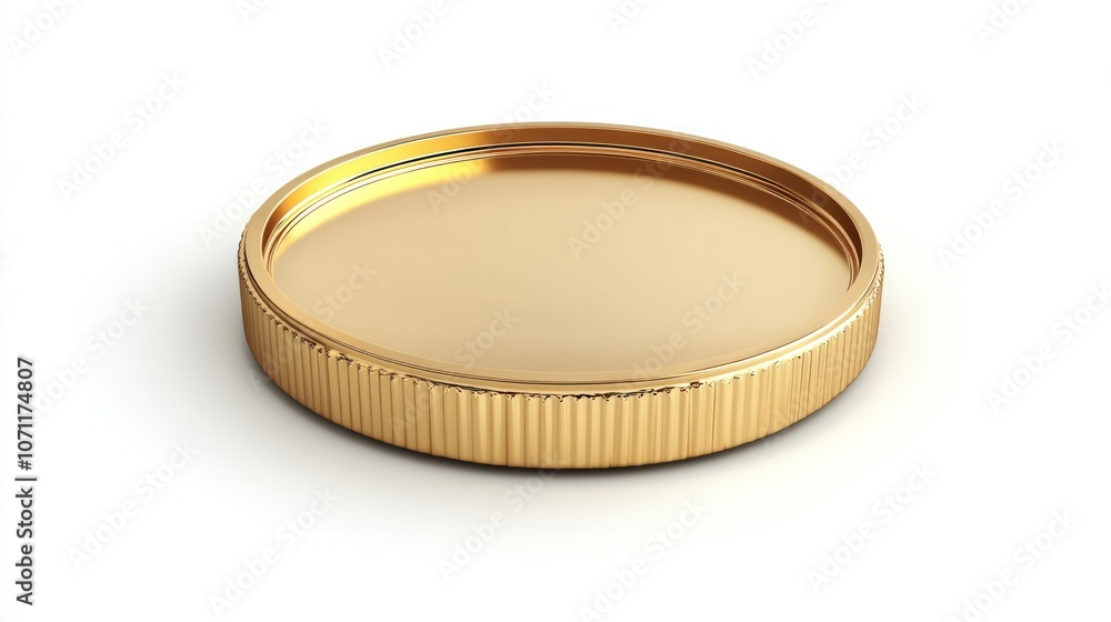 Isolated gold coin with reflective shine, 3D view on a bright white background. Isolated gold coin with reflective shine, 3D view on a bright white background.