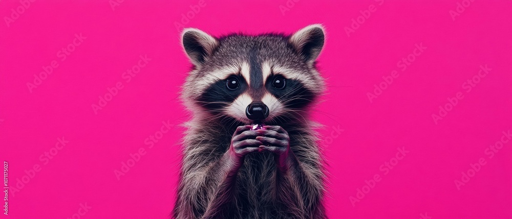 Obraz premium A raccoon holding a shiny object in its paws. AI.