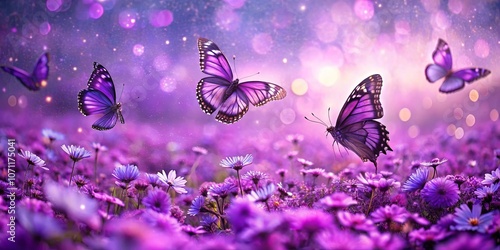 Wallpaper Mural Purple Butterflies Soar Through a Field of Delicate Blooms, Bathed in Soft Light Torontodigital.ca