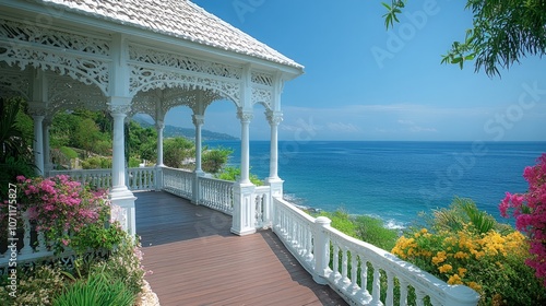 Elegant Repose: White Gazebo with Roof Offering Serene Shelter