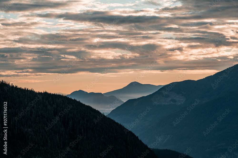 Naklejka premium Vancouver BC, Canada landscape looking from Sea to Sky. Winding roads and mountain ranges.