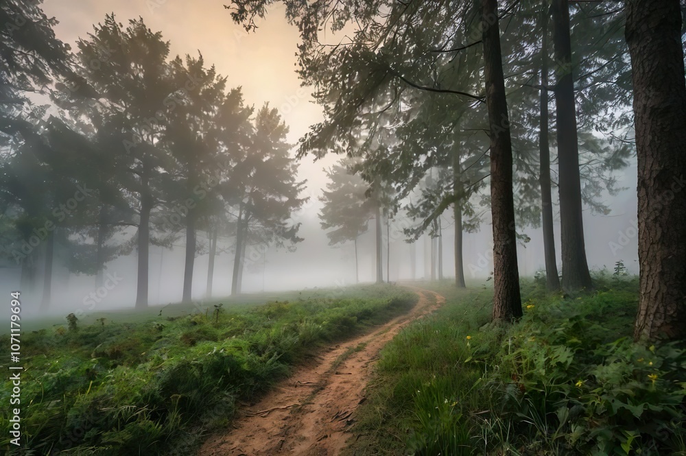 Obraz premium fog in the middle of the forest with high quality 8k resolution