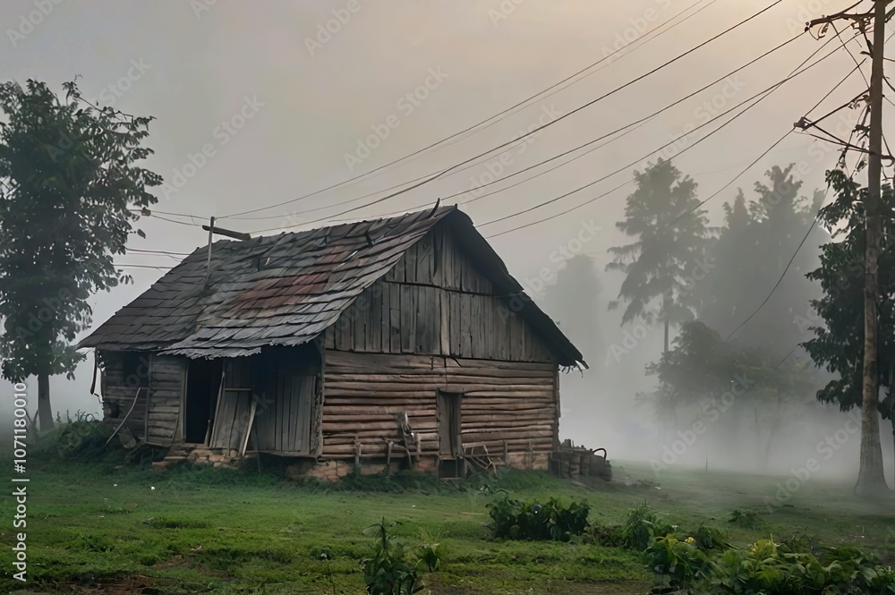 Obraz premium fog in village real photography 8k resolution super clean high quality 