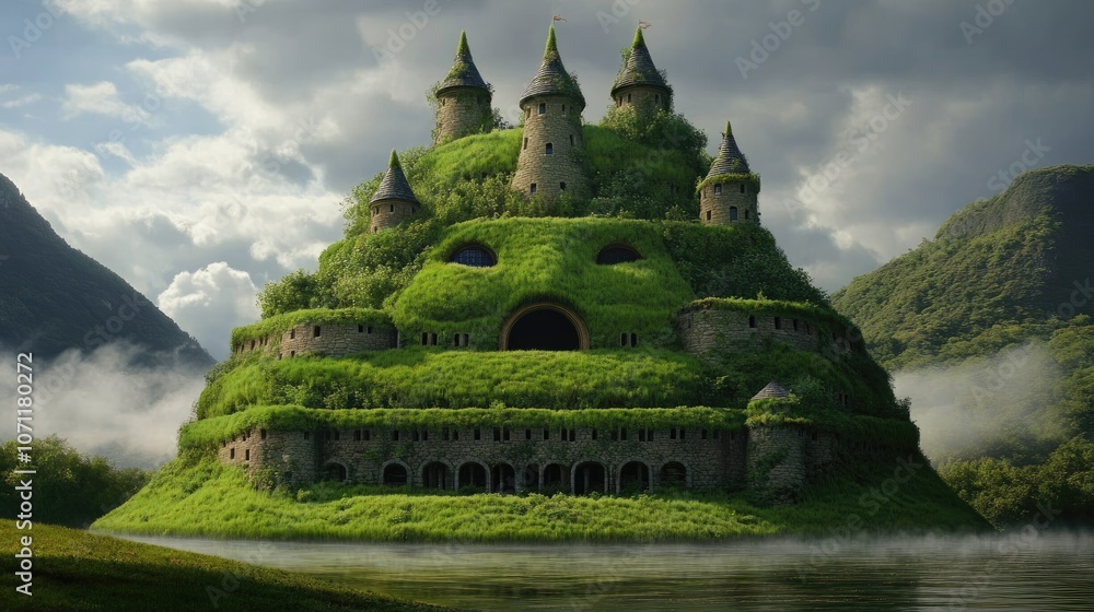 Enchanting Castle on Lush Green Hill Landscape Enchanting Castle on Lush Green Hill Landscape