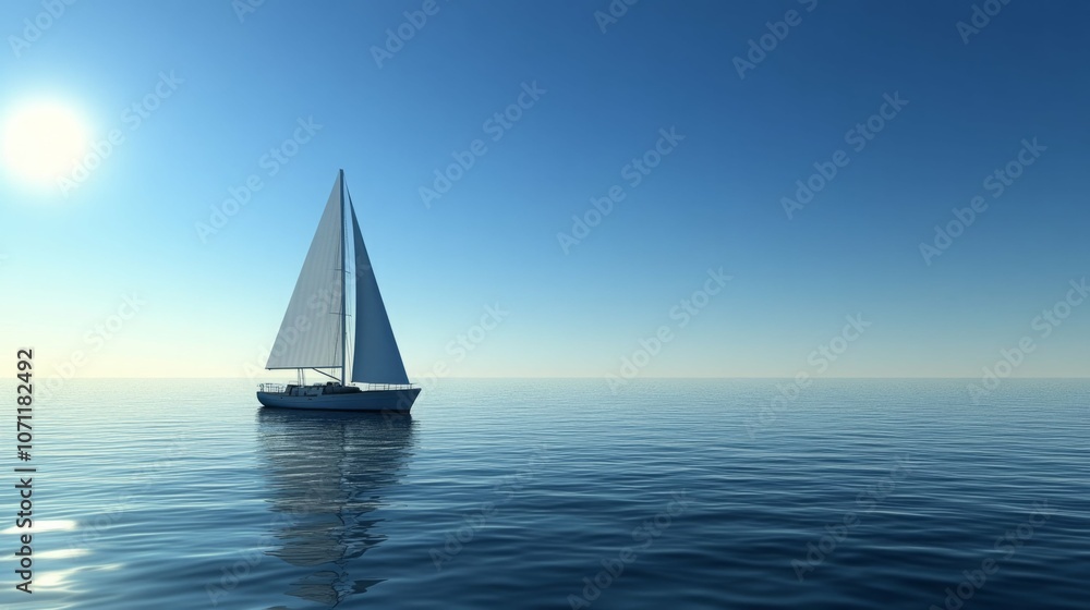 Obraz premium Sailboat on a calm sea with a bright blue sky.