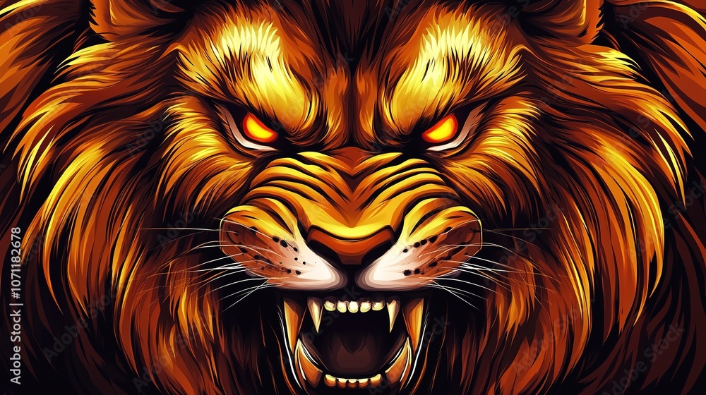 A powerful and intense close-up of an angry lion face, showcasing its fierce expression, sharp eyes, and bared teeth. The lion's mane is wild and voluminous, emphasizing its strength and dominance A powerful and intense close-up of an angry lion face, showcasing its fierce expression, sharp eyes, and bared teeth. The lion's mane is wild and voluminous, emphasizing its strength and dominance