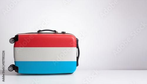 ルクセンブルクの国旗のスーツケース。(Luxembourg flag on a stylish suitcase and copy space.) 