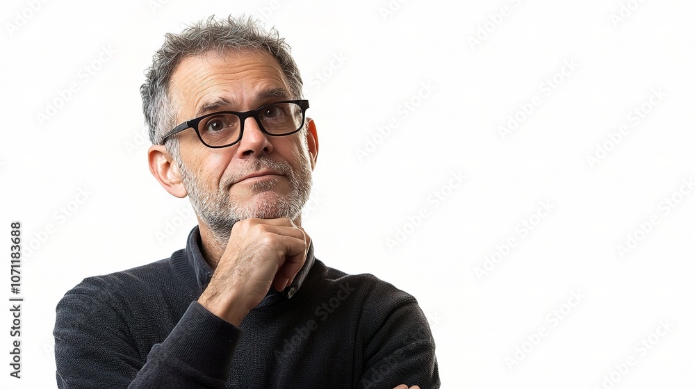 Thoughtful Middle-Aged Man in Casual Style Thoughtful Middle-Aged Man in Casual Style