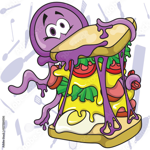 Vector cartoon jellyfish and sandwich illustration design