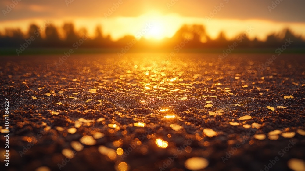 Obraz premium A close up of a dirt path leading towards a sunset.
