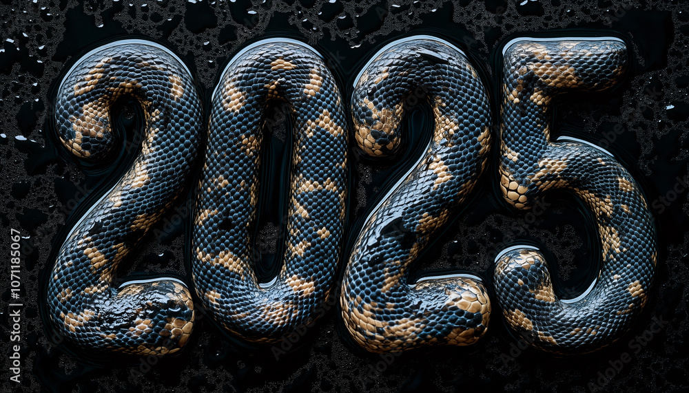Fototapeta premium Celebrate New Year 2025 with the wood snake representation featuring numbers on a textured surface