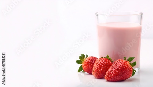 Strawberry Flavored milk is a sweetened dairy drink made with milk, sugar, flavorings, and sometimes food colorings. Isolated on white background with copy space