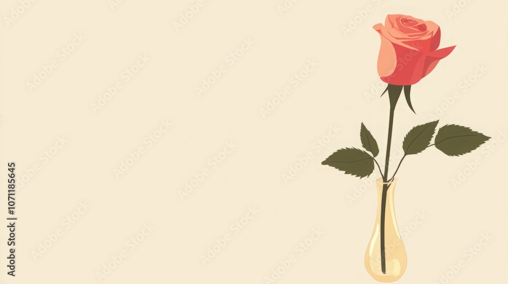 Fototapeta premium A single pink rose in a vase on a light background.