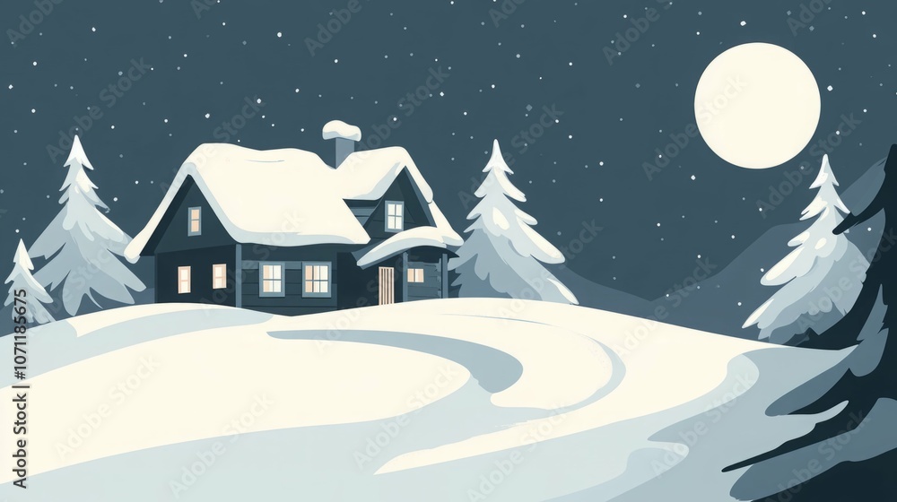 Cozy cabin nestled in a snowy winter wonderland. Cozy cabin nestled in a snowy winter wonderland.