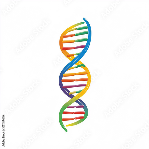 A colorful, stylized representation of a DNA double helix, symbolizing genetics and molecular biology.