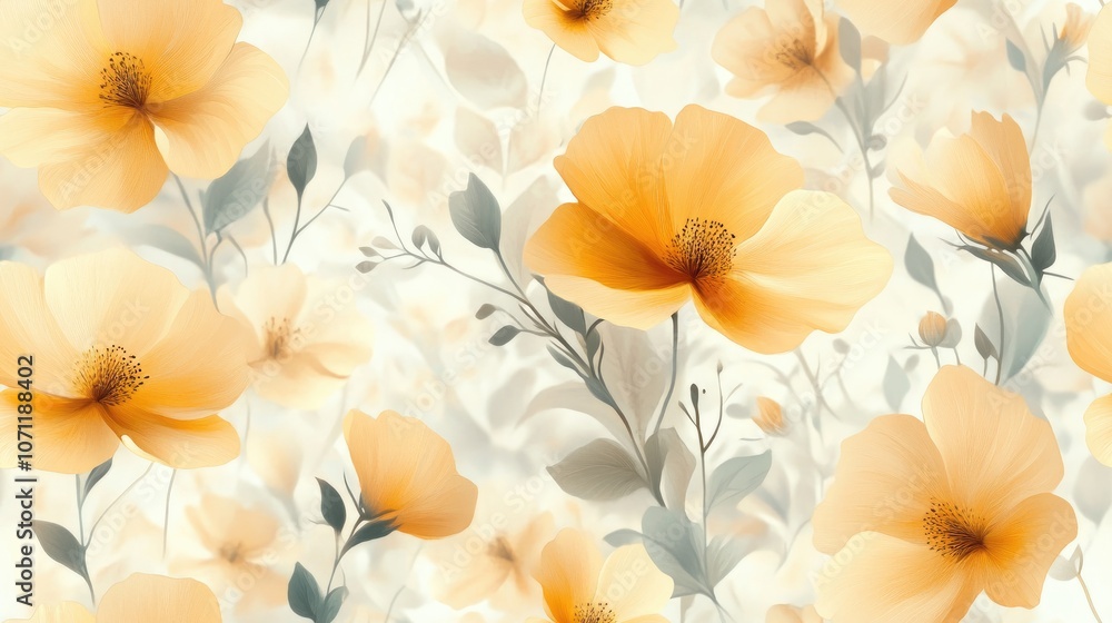 Floral seamless pattern featuring vibrant yellow flowers on a delicate background ideal for textile design and decor Floral seamless pattern featuring vibrant yellow flowers on a delicate background ideal for textile design and decor