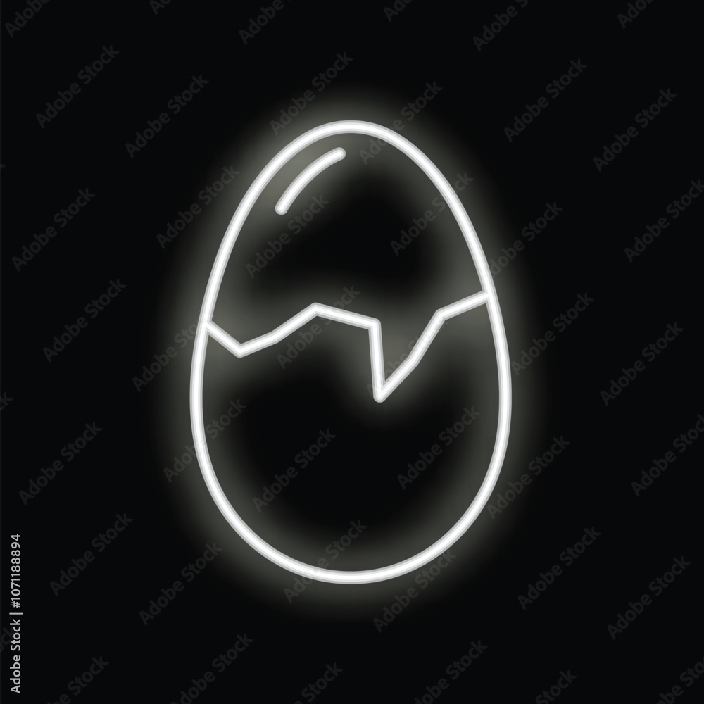 White neon sign illuminating a cracked egg, creating a bright glow against the dark background White neon sign illuminating a cracked egg, creating a bright glow against the dark background