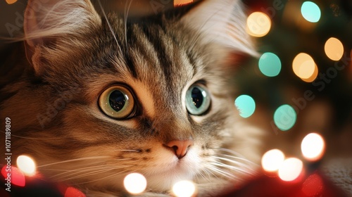 Close Up of Cute Cat with Bokeh Lights