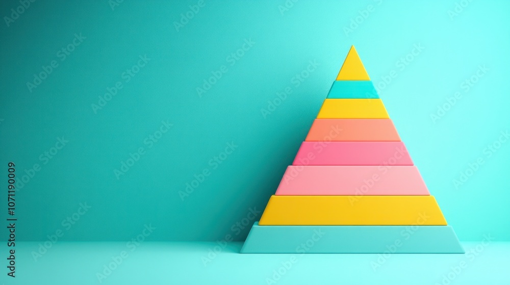 A colorful pyramid with seven steps, on a blue background. A colorful pyramid with seven steps, on a blue background.