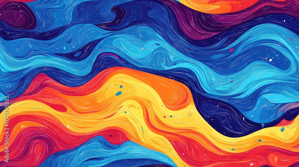 Obraz premium Vibrant seamless pattern of wavy liquid blue design featuring abstract ocean visuals and colorful gradient backgrounds