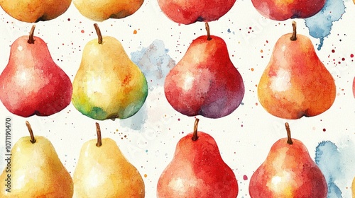 Seamless watercolor pattern featuring hand painted pears ideal for fabric design or stationery photo