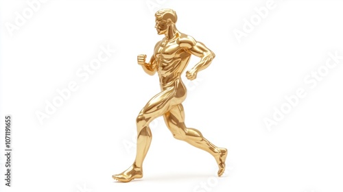 Gold statuette of an athlete, isolated on a white background, symbolizing achievement and sports