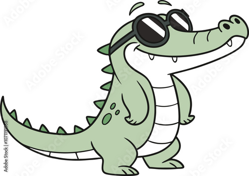 Little crocodile using black sunglasses vector illustration.