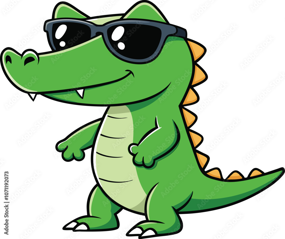 Naklejka premium Little crocodile using black sunglasses vector illustration.