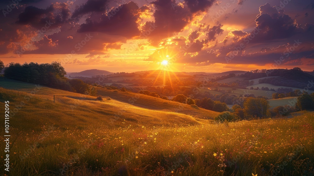 Golden Hour Sunset Over Rolling Hills Golden Hour Sunset Over Rolling Hills