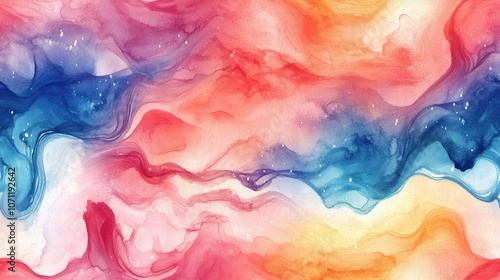 Vibrant seamless watercolor pattern featuring abstract shapes and fluid designs ideal for textile prints and home decor