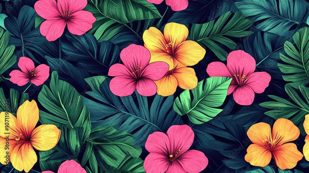 custom made wallpaper toronto digitalCreative seamless pattern featuring hand drawn tropical leaves and vibrant flowers perfect for textile design and home decor