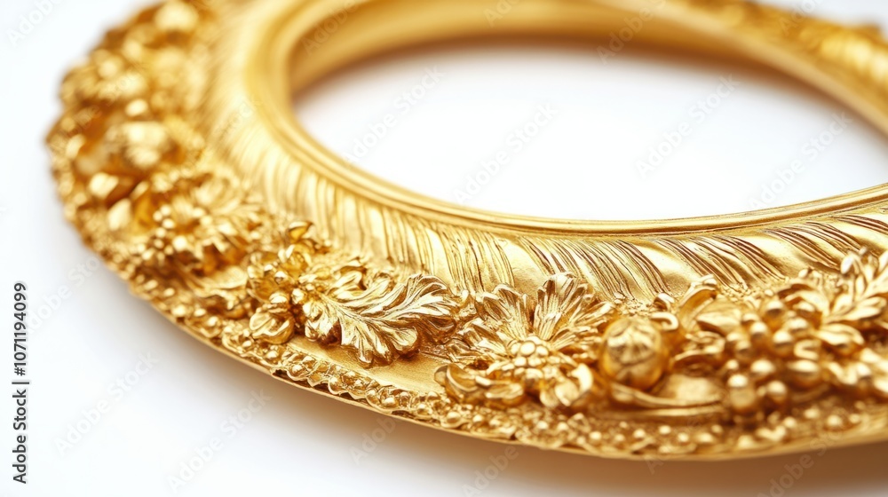 Golden picture frame with ornate detailing, isolated on white background, perfect for decor themes Golden picture frame with ornate detailing, isolated on white background, perfect for decor themes