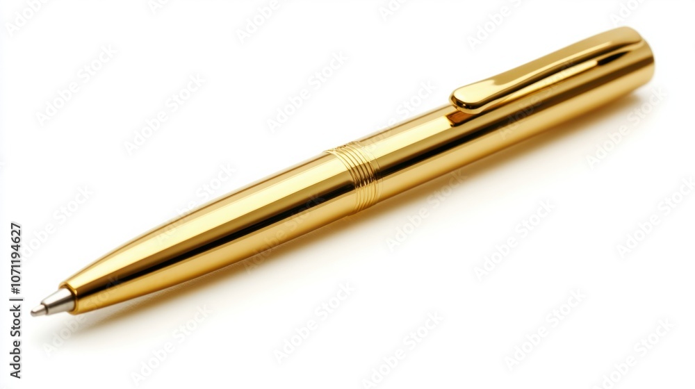 Shiny gold pen with a sleek design, isolated on white, symbolizing elegance and writing excellence Shiny gold pen with a sleek design, isolated on white, symbolizing elegance and writing excellence
