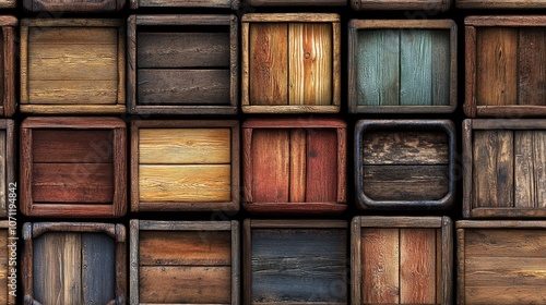 Rustic wooden crate seamless pattern ideal for showcasing wine organic produce and picnic themes