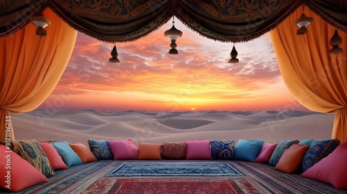 Desert Tent with Colorful Cushions.