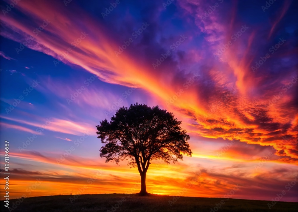 Stunning Silhouette Photography of a Minimalist Landscape at Dusk, Featuring a Tree Against a Vibrant Sunset Sky with Beautiful Gradients of Color and Natural Elements Stunning Silhouette Photography of a Minimalist Landscape at Dusk, Featuring a Tree Against a Vibrant Sunset Sky with Beautiful Gradients of Color and Natural Elements