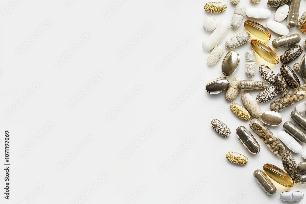 Assorted Dietary Supplements on White Background Assorted Dietary Supplements on White Background