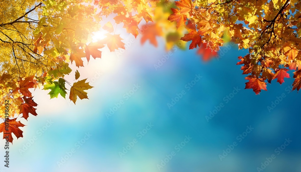 Autumn background with copy space, beautiful autumn leaves and sunlight. Background banner Autumn background with copy space, beautiful autumn leaves and sunlight. Background banner