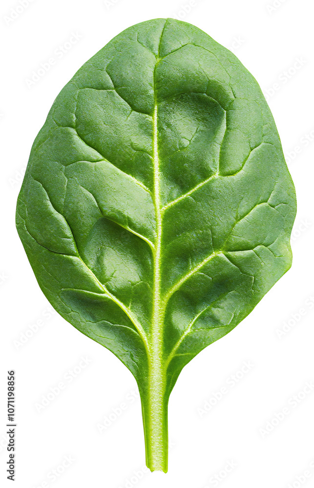 Obraz premium A single, vibrant green spinach leaf.
