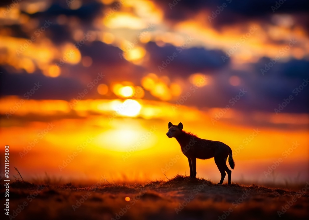 Stunning Tilt-Shift Photography of a Hayena Vector Icon Silhouette against a Vibrant Sunset Background, Creating a Unique Visual Experience for Animal Lovers and Designers Stunning Tilt-Shift Photography of a Hayena Vector Icon Silhouette against a Vibrant Sunset Background, Creating a Unique Visual Experience for Animal Lovers and Designers