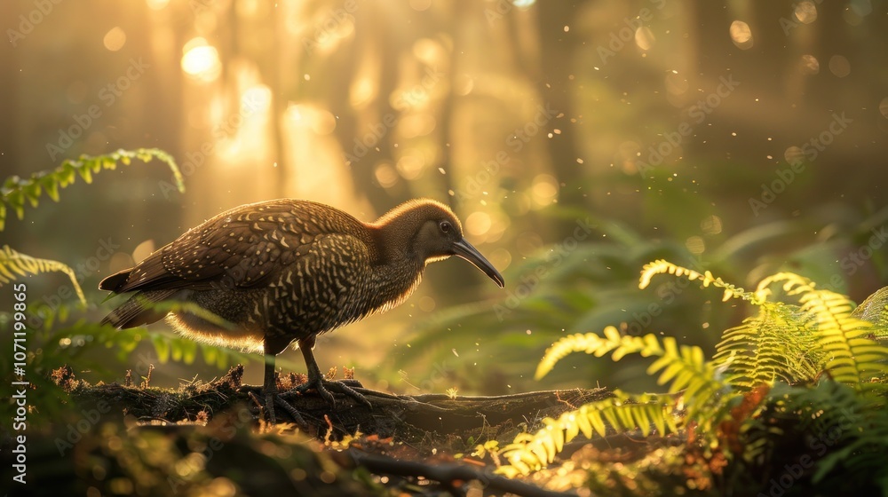 Obraz premium A Spotted Rail Bird in the Golden Forest