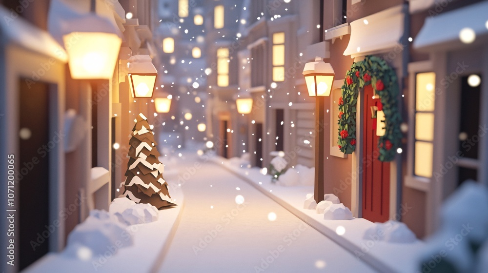 Obraz premium Explore a snowy street decorated for the holidays