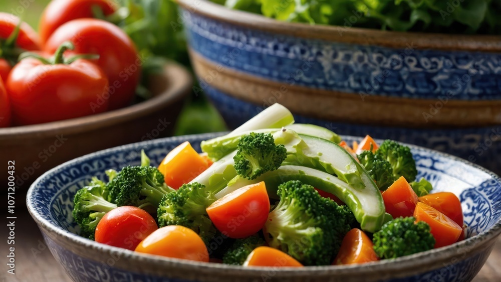 A vibrant bowl of fresh vegetables, showcasing a healthy meal option. A vibrant bowl of fresh vegetables, showcasing a healthy meal option.