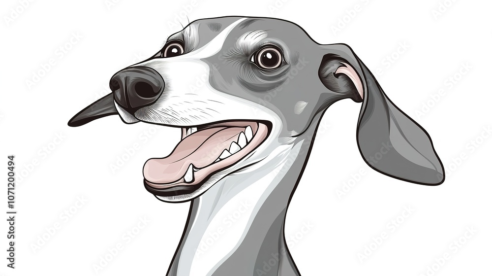 Obraz premium A cheerful Italian Greyhound dog head with half of its body visible, exuding a playful and joyful expression. The sleek, graceful breed is captured in a moment of happiness