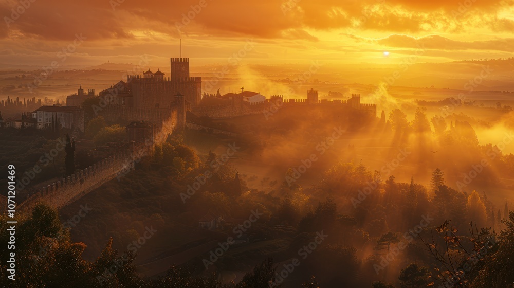 Fototapeta premium Castle in the Mist at Sunrise