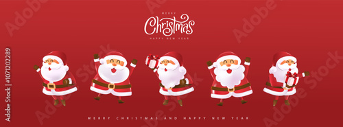 Set of cute funny Santa Claus different poses. Christmas holiday