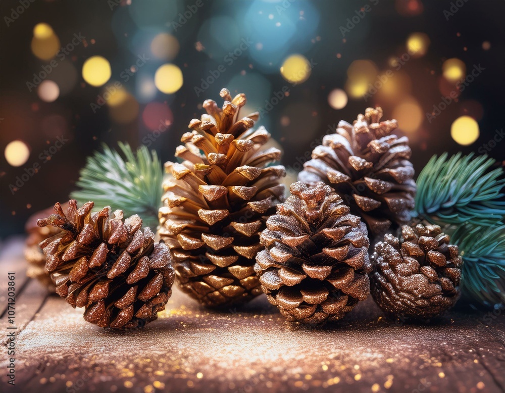 Fototapeta premium Festive Glitter-Dusted Pinecones for Winter